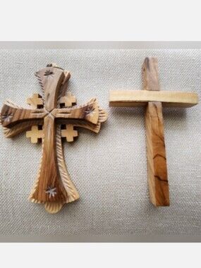 2 Olive Wood Crosses from Holy Land Jerusalem